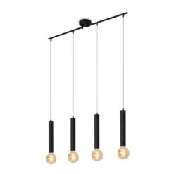 Retro Pendelleuchte, 85 Cm, Exkl. 4x E27, Max. 60 W, Schwarz-matt