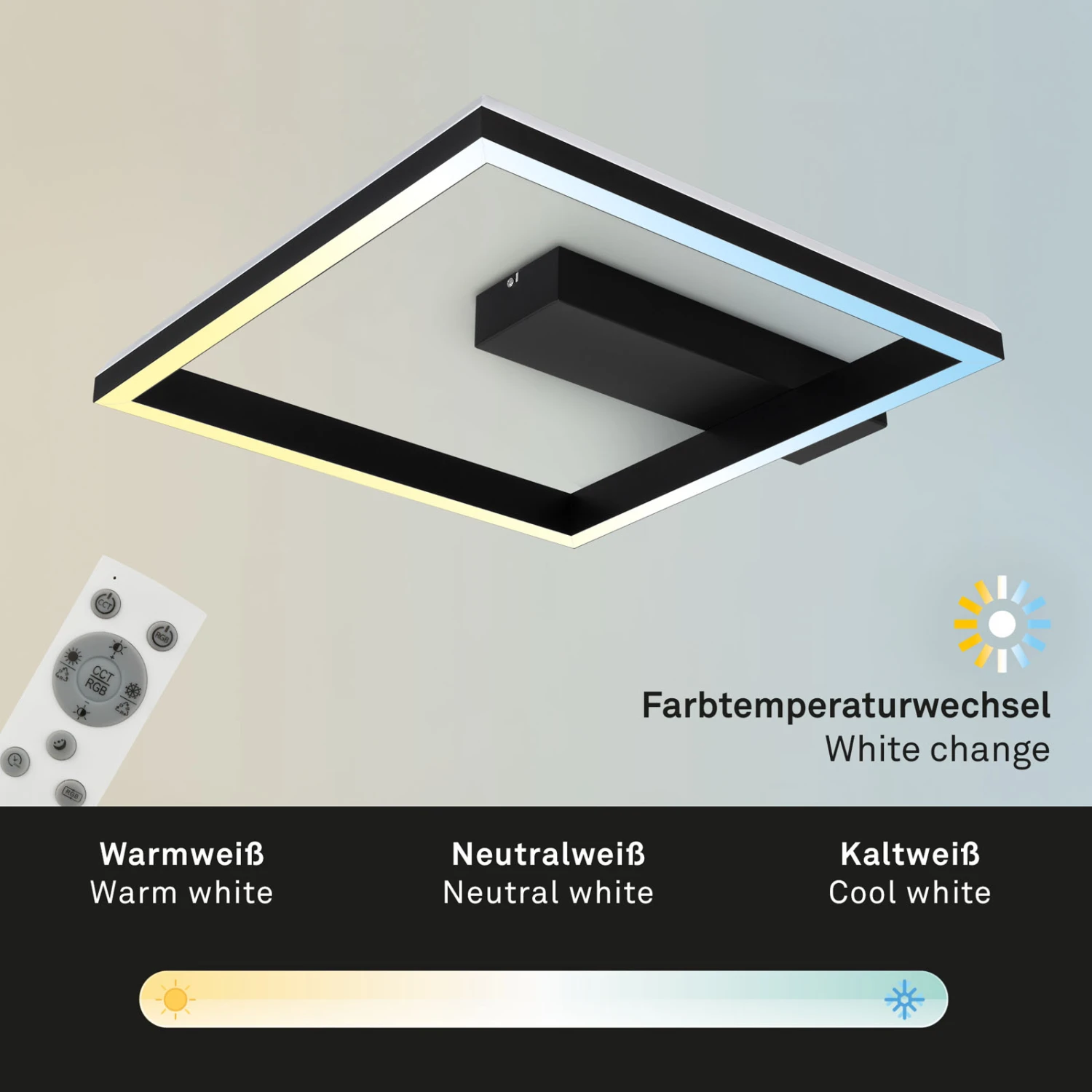 RGB CCT LED Deckenleuchte, 57cm, LED-Platine, 20 W, 1800 Lm, Schwarz 3 RGB CCT LED Deckenleuchte, 57cm, LED-Platine, 20 W, 1800 Lm, Schwarz – Bild 3