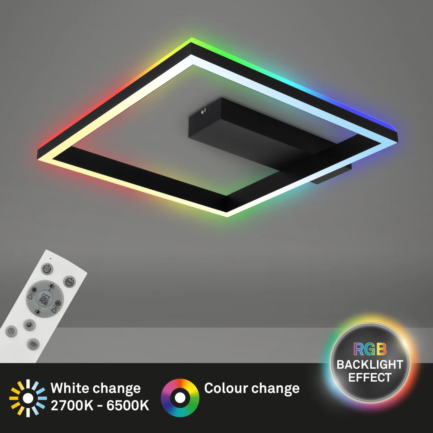 RGB CCT LED Deckenleuchte, 57cm, LED-Platine, 20 W, 1800 Lm, Schwarz 2 RGB CCT LED Deckenleuchte, 57cm, LED-Platine, 20 W, 1800 Lm, Schwarz – Bild 2