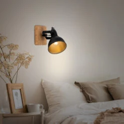 Briloner Barnim Wandleuchte, Schwenkbar, Holzbasis, Schwarz-Gold -Briloner Store spot wand und deckenleuchte schwarz 142098f96d2dbf2f885cb43457584f4c