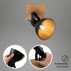 Briloner Barnim Wandleuchte, Schwenkbar, Holzbasis, Schwarz-Gold -Briloner Store spot wand und deckenleuchte schwarz caf7fd476e2399e63248d27dd5791092
