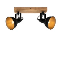 Briloner Barnim Deckenspot, Schwenkbar, Holzbasis, Schwarz-Gold