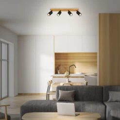 Spotleuchte 55 Cm 4xGU10 Max. 9W Schwarz -Briloner Store spotleuchte schwarz mit holz 4xgu10 milieu1 0323d42ecb34e31b57f91d69c1b50406