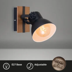 Briloner Tempa Wandleuchte, Schwenkbar, Holz, 1-flammig, Schwarz -Briloner Store spotleuchte schwarz mit holz exkl e27 titelbild 4a437e2fbde91a7b63de34bf1d33c13f
