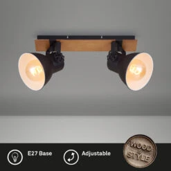 Briloner Tempa Deckenstrahler, Schwenkbar, Holz, 2-flammig, Schwarz -Briloner Store spotleuchte schwarz mit holz exkl e27 titelbild b0f8c7c9dc01cef86ed973693f6e6d12