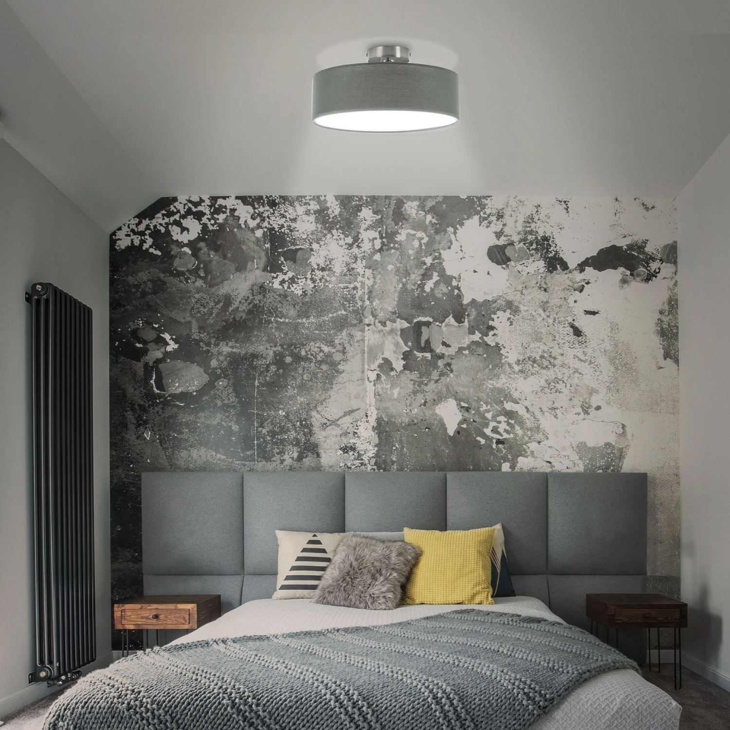 Stoff Deckenleuchte, Ø 30 Cm, Max. 40 W, Grau 2 Stoff Deckenleuchte, Ø 30 Cm, Max. 40 W, Grau – Bild 2