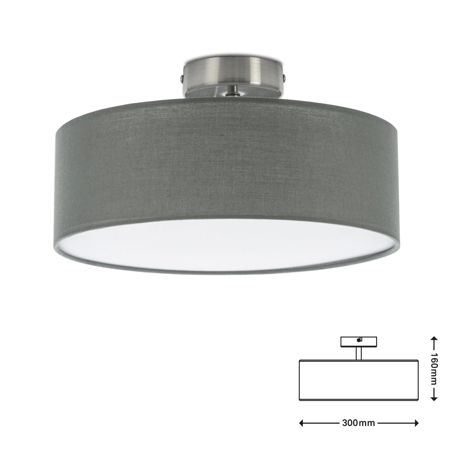 Stoff Deckenleuchte, Ø 30 Cm, Max. 40 W, Grau 6 Stoff Deckenleuchte, Ø 30 Cm, Max. 40 W, Grau – Bild 6