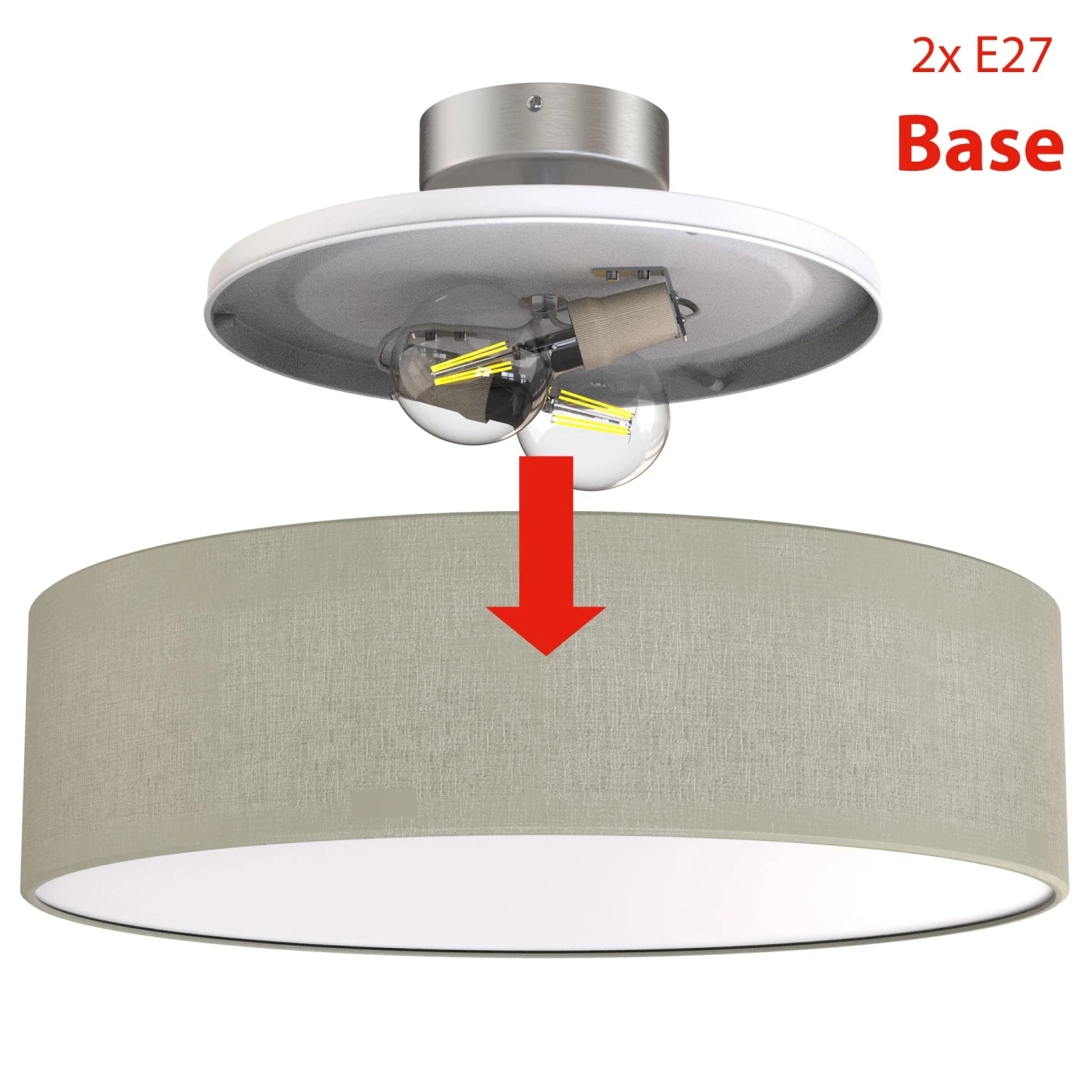 Stoff Deckenleuchte, Ø 38 Cm, Max. 40 W, Taupe 2 Stoff Deckenleuchte, Ø 38 Cm, Max. 40 W, Taupe – Bild 2