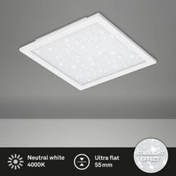 STERNENHIMMEL LED Panel, 29,5 Cm, 1300 LUMEN, 12 WATT, Weiß -Briloner Store ultraflaches sternenhimmel led panel weiss led titelbild 48971b3251a3ecaccaf8c90922c7de86