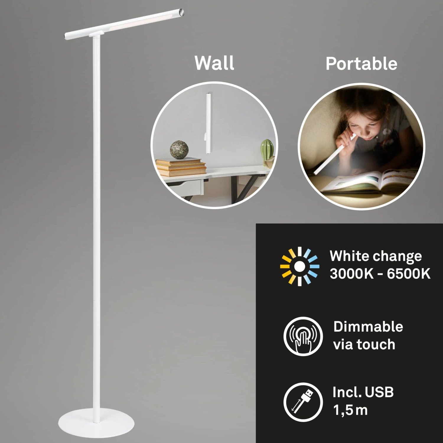 LED Touch Stehleuchte 130,5 Cm 2,3W 300lm Weiß 2 LED Touch Stehleuchte 130,5 Cm 2,3W 300lm Weiß – Bild 2