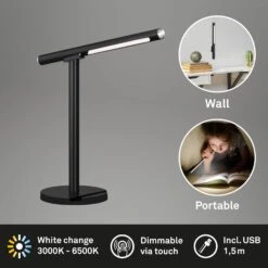 USB LED Wand- Und Tischleuchte, 37 Cm, 1,5 W, Schwarz -Briloner Store usb led tisch und wandleuchte schwarz led1 titelbild d3a2ddf10a289d63d23b79bf0a671dcb