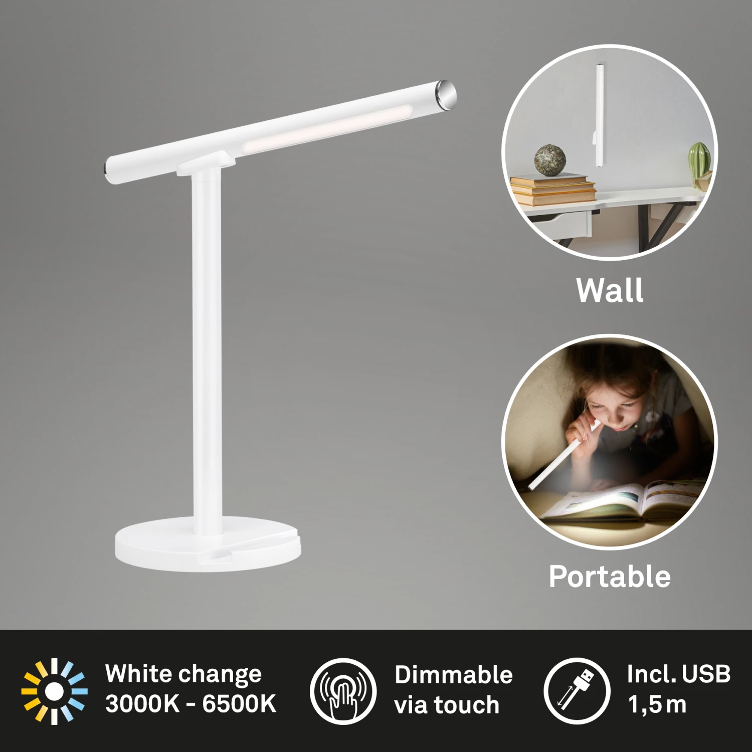 USB LED Wand- Und Tischleuchte, 37 Cm, 1,5 W, Weiß 2 USB LED Wand- Und Tischleuchte, 37 Cm, 1,5 W, Weiß – Bild 2