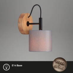 Briloner Rhon Wandleuchte, Schwenkbar, 1-flammig, Stoffbezug, Holz -Briloner Store wandleuchte grau mit holz stoff e14 exkl titelbild d311a5f14aa6048e41720c3c4999075b